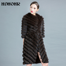 HDHOHR 2020 высококачественное длинное пальто из лисьего меха, женские зимние куртки из натурального Лисьего меха, 100% натуральное меховое пальто с поясом, роскошная верхняя одежда 2024 - купить недорого