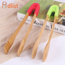 Bamboo Food Tongs Cooking Baking Salad Vegetable BBQ Tongs tool Silicone Baking Bread Clip Kitchen Barbecue Accessories 2024 - buy cheap