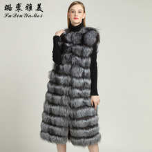 X-Long Natural Silver Fox real Fur Vests for Women Winter 2020 New Brand Coat Sleeveless Jackets 110cm winter Fashion Warm 2024 - buy cheap