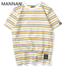 MANNAN Harajuku Stripe T Shirts Men/Women Hip Hop Casual Cotton Short Sleeve Tops Tees Summer Fashion Tshirts Black Red Pink 2024 - buy cheap