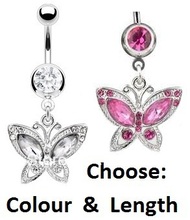 Wholesale 2Colores Butterfly  Dangle Ring Navel Belly Ring Belly Ring Body Piercing Jewelry nickel-free5pc/lot 2024 - buy cheap