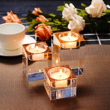 Romantic Glass Candle Holder Crystal Cube Tealight Candlestick Wedding Centerpieces Home Decoration Table Centerpiece 2024 - buy cheap