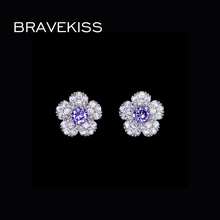 BRAVEKISS-pendientes de cristal con forma de flor para mujer, aretes, piercing, Circonia cúbica, color púrpura, joyería BUE0116 2024 - compra barato