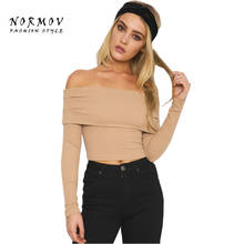 NORMOV женские футболки модные Slash шеи с длинным рукавом женские модные сексуальные вязаные элегантные футболки женские 2024 - купить недорого