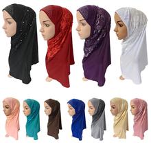 Одна деталь Amira хиджаб шапка мусульманский женский хиджаб мусульманский шарф Кепки полное покрытие Головные уборы кружевное платье с цветочным рисунком из бисера Нижний шарф тюрбан шарфы 2024 - купить недорого