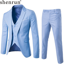 Shenrun Men's 3 Pieces Solid Color Suits Slim Fit Business Party Prom Young People Male Single Breasted Suit Jacket Vest Pants 2024 - buy cheap