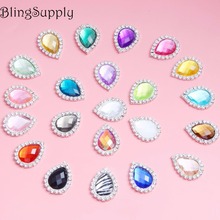 Botones de diamantes de imitación de cristal en forma de lágrima, acrílico, metal, fondo plano, colores mezclados (BTN-5722), 26X20mm, 100 Uds., envío gratis 2024 - compra barato