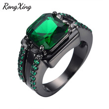 RongXing Big Square Green Crystal Zircon Wedding Rings for Women Men Vintage Black Gold Filled Birthstone Ring Fashion Jewelry 2024 - buy cheap