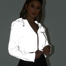 Women Jacket Streetwear Reflective Hooded Short Jacket Coat 2020 New Spring Thin Long Sleeve Zipper Casual Jacket Women Outwear 2024 - buy cheap