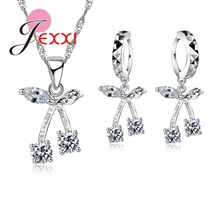 Conjunto de joias luxuosas de prata esterlina 925, conjunto de colar com pingente de cristal de cereja feminino em 2 cores de alta qualidade 2024 - compre barato