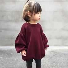 2018 брендовый От 1 до 6 лет свитер с рукавами-фонариками для малышей, топы, одежда для детей, одежда для маленьких девочек, пальто, однотонный теплый хлопковый пуловер, одежда 2024 - купить недорого