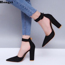 Hongyi 2018 spring Ankle Wrap retro fashion high heels pointed toe Shoes shallow footwear women pumps 2024 - buy cheap