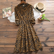 Autumn winter leopard print dress 2018 new fashion long sleeve corduroy lady khaki dress mori girl vestidos 2024 - buy cheap