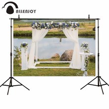 Allenjoy pano de fundo para estúdio fotográfico belas flores branco gaze arco porta prado riverside fundo casamento photocall 2024 - compre barato