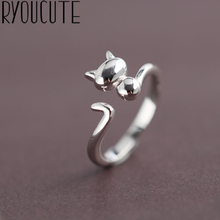 Anéis de gatinho vintage punk boêmio, para mulheres, cor prata, joias, meninas, tamanho ajustável, anéis de dedo abertos 2024 - compre barato