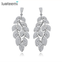 LUOTEEMI American CZ White Gold-Color Copper Crystal Leaf Shape Statement Drop Earrings For Women Party Fashion Accessories 2024 - buy cheap
