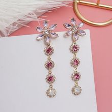 New Charm Crystal Flower Long Shiny Round Rhinestone Dangle Jewelry Korean Style Fashion Women Petal Drop Earrings Gift 2024 - buy cheap
