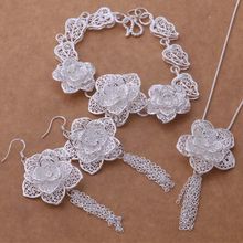 Conjunto de jóias de prata bela flor delicada novo estilo 2016 conjunto favorável três-piece set Colar Pulseira Brinco/ODKNXNXI 2024 - compre barato