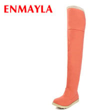 Enmayla sapatos femininos de inverno, botas baixas femininas, bota alta de coxa em veludo, quente de inverno, botas longas de neve para mulheres 2024 - compre barato