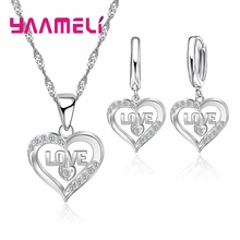 Conjunto de joias em prata esterlina 925, formato de coração, colar, brincos, presente de aniversário das mulheres 2024 - compre barato