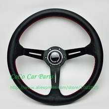 Volante de carro esportivo de couro 350mm, volante universal esportivo, prato profundo, braço de titânio/preto/prata, para corrida 2024 - compre barato