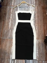 Elegant Must Have Simple Classy Double Straps Midi Length Black and White Patchwork Celebrity Party Bandage Dress Wholesale 2024 - buy cheap