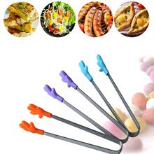 1 Pcs Stainless Steel Food Clip With Hanging Hand Vegetable Fruit Salad Cake Silicone Tongs Kitchen BBQ Tools 2024 - buy cheap