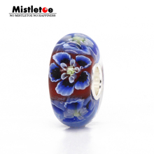 Mistletoe Jewelry 925 Sterling Silver Large Hole Blue 3D Flowers Murano Glass Charm Bead Not Original Fit European Bracelet 2024 - buy cheap