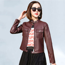Spring Sheepskin Genuine Leather Jacket Women Black Colour Mandarin Collar Motorcycle Female Pockets Design Short Leather Jacket 2024 - buy cheap
