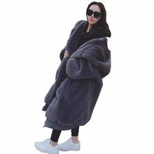 Harajuku Large size Faux Rabbit hair fur Coat Women Autumn Winter Thicken Warm Hooded Jackets Female Loose Outerwear Long Coats 2024 - buy cheap