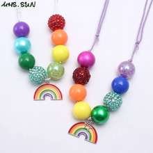 MHS.SUN fashion jewelry kids baby chunky bubblegum necklace with rainbow pendant handmade adjustable rope necklace for girls 1pc 2024 - buy cheap