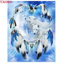 full drill squareround 5d diy diamond painting Dream catcher wolf feather 3d embroidery beaded cross stitch mosaic wall decor 2024 - buy cheap
