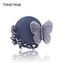TANGTANG Antique Tin Brooch Black Tone Butterfly Brooch Pin For Men And Women Grey Pearl Rhinestone Jewelry Pins And Brooches 2024 - buy cheap