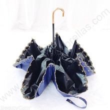 Three fold manual 210T pongee black coating strong anti-uv 50+ umbrella fiberglass embroidery golden windproof parasol 2024 - buy cheap