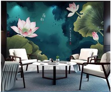 Papel de parede foto personalizada 3d, fundo de lótus com tinta chinesa, melhoria da casa, murais de paredes 3d para paredes 3 d sala de estar 2024 - compre barato