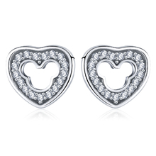 Pendiente de cristal austriaco para mujer y niña, chapada en plata joyería de moda, con diseño de corazón de circón y Mickey 2024 - compra barato