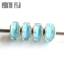 Emith-Cuentas de plata esterlina 925, cuentas de cristal de Murano, hielo azul, agujero grande, compatible con pulsera de marca europea, regalo de joyería 2024 - compra barato