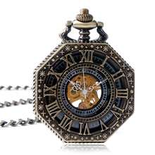 Механические ручные карманные часы для мужчин и женщин с римскими цифрами и цепочками, часы с резьбой в стиле стимпанк, подарки 2024 - купить недорого