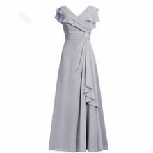 Elegante vestido gris para madre de la novia, fruncido, manga corta, gasa, para bodas, abiye gece elbis 2024 - compra barato