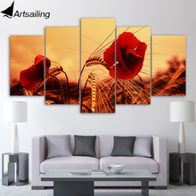 Artsailing-lienzo impreso en HD, pintura de amapolas rojas en puesta del sol, imágenes modulares para Arte de la pared Decoración, 5 piezas 2024 - compra barato