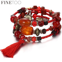 FineToo Multilayer Beaded Red Tassel Bracelet Adjustable Open Cuff Bracelets Bangles Pulseira Feminina Drop Shipping 2024 - buy cheap