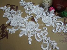 5 Pairs Off White Embroidery Beaded Sequin Lace Applique Patch 2024 - buy cheap