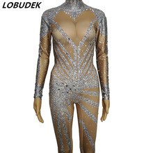 Silvery Crystals Jumpsuit Stretch Leotard Jumpsuit Bar Female Singer Stage Costume Birthday Outfit Sexy DJ Pole dancing costume 2024 - buy cheap