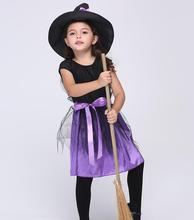 Платье с ведьмой для девочки + шляпа, детские костюмы на день, платья принцессы для вечеринки, детская одежда, карнавальный костюм для коспле... 2024 - купить недорого