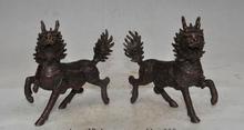 Free shipping S00422    14cm chinese bronze fengshui Lucky dragon Pixiu Unicorn Kylin beast statue pair 2024 - buy cheap