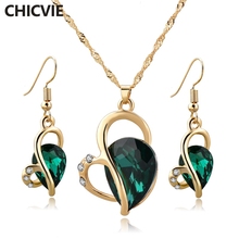 Набор украшений для женщин, набор из серег и ожерелий с зеленым сердечком и кристаллами 2024 - купить недорого