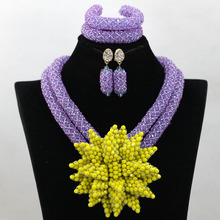 Luxury Purple Nigerian Women Wedding Bridal Jewelry Set Flower Necklace Bridesmaid African Beads Jewelry Set Free Shipping QW445 2024 - buy cheap