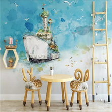 Papel tapiz decorativo pintado a mano estilo habitación de niños mar barco ilustración pared de fondo 2024 - compra barato