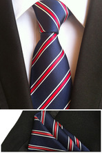 Conjunto de corbatas de 8cm, corbata Formal azul marino con rayas diagonales rojas y blancas, corbata tejida con bolsillo cuadrado 2024 - compra barato