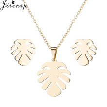 Jisensp Vintage Leaf Stainless Steel Jewelry Sets Bohemian Summer Beach Leaf Charm Necklace Earrings for Women Girls Party Gift 2024 - buy cheap